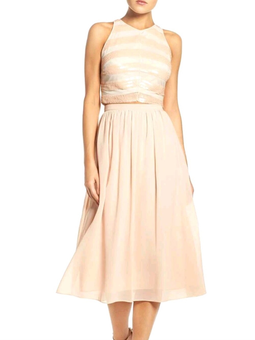 NWT Ali & Jay Los Angeles Blush/Cream Chevron Sequin Crop Top